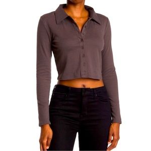 Abound Long Sleeve Button Up Cropped Top